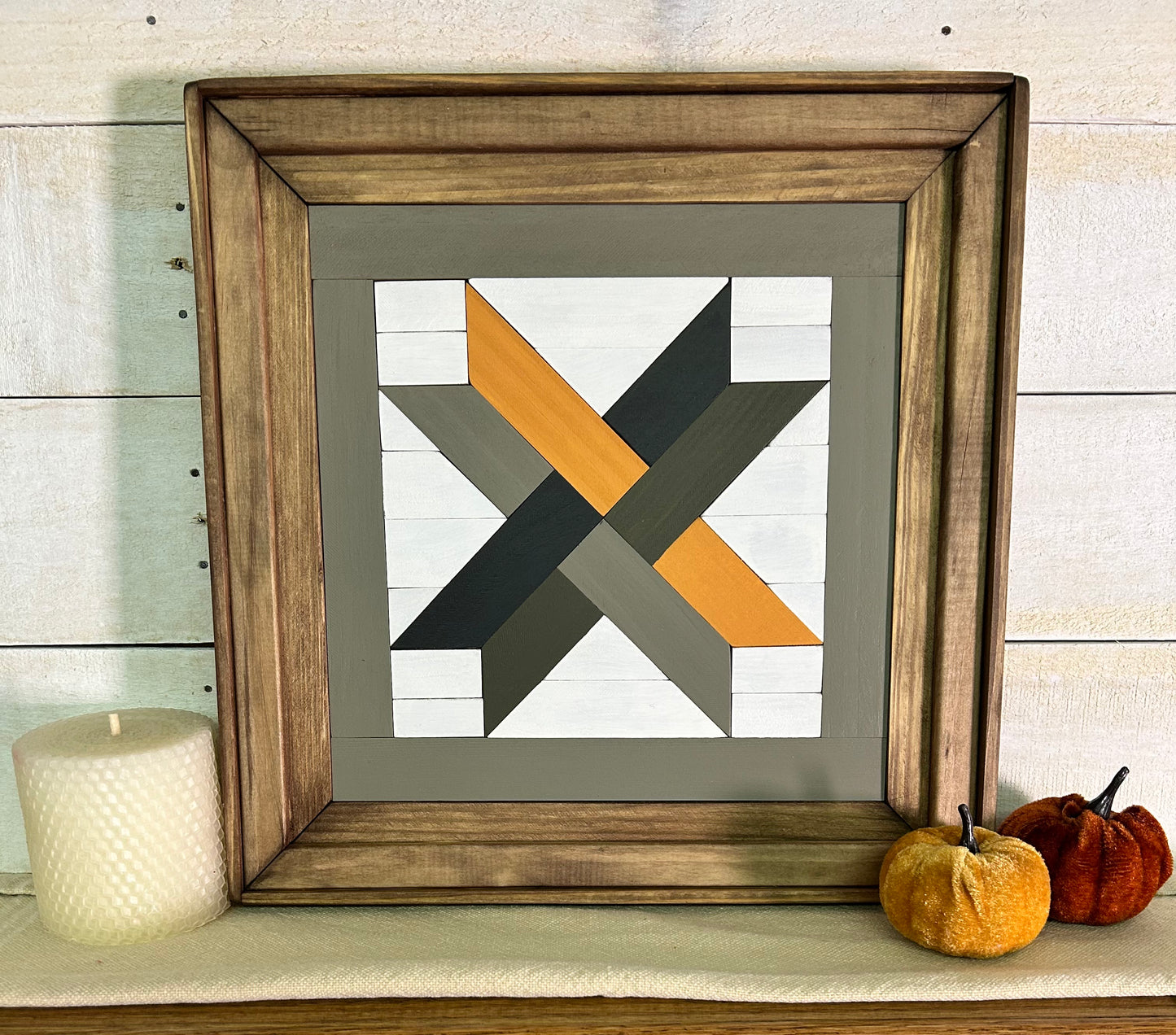 Mustard Gold & Black Geometric Barn Quilt | Handmade Wooden Farmhouse Wall Art