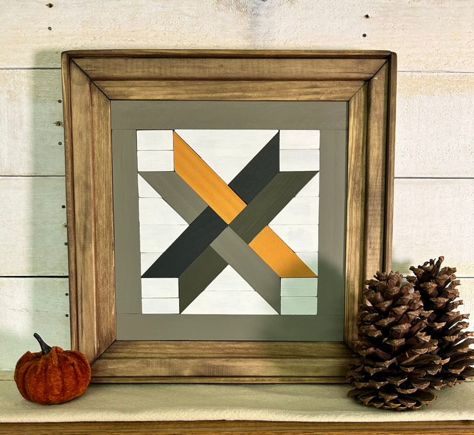 Mustard Gold & Black Geometric Barn Quilt | Handmade Wooden Farmhouse Wall Art