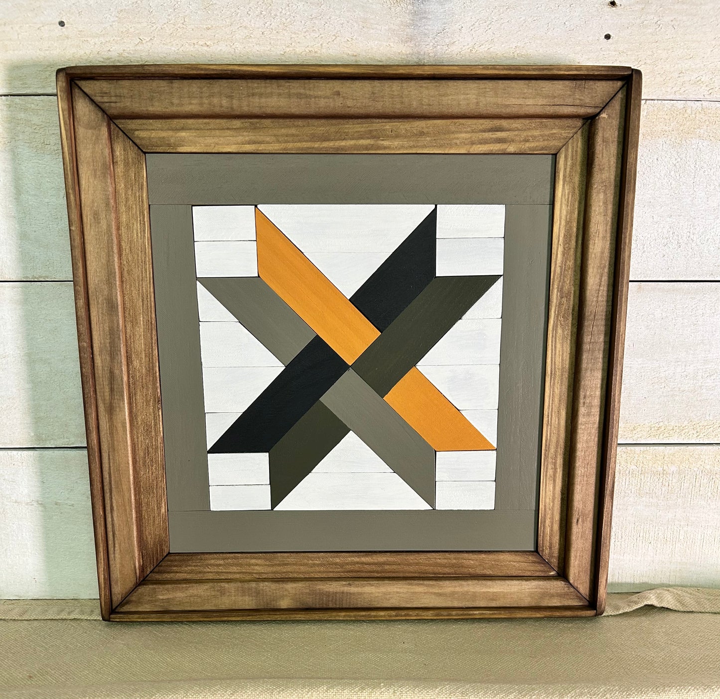 Mustard Gold & Black Geometric Barn Quilt | Handmade Wooden Farmhouse Wall Art