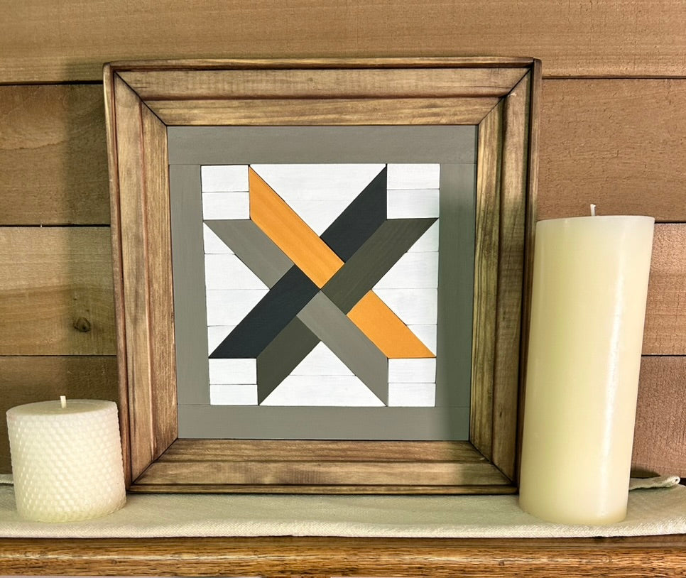 Mustard Gold & Black Geometric Barn Quilt | Handmade Wooden Farmhouse Wall Art