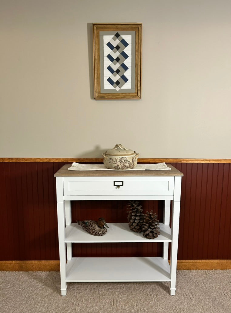 Navy Blue, Gray & White Geometric Barn Quilt | Handmade Wooden Farmhouse Wall Art