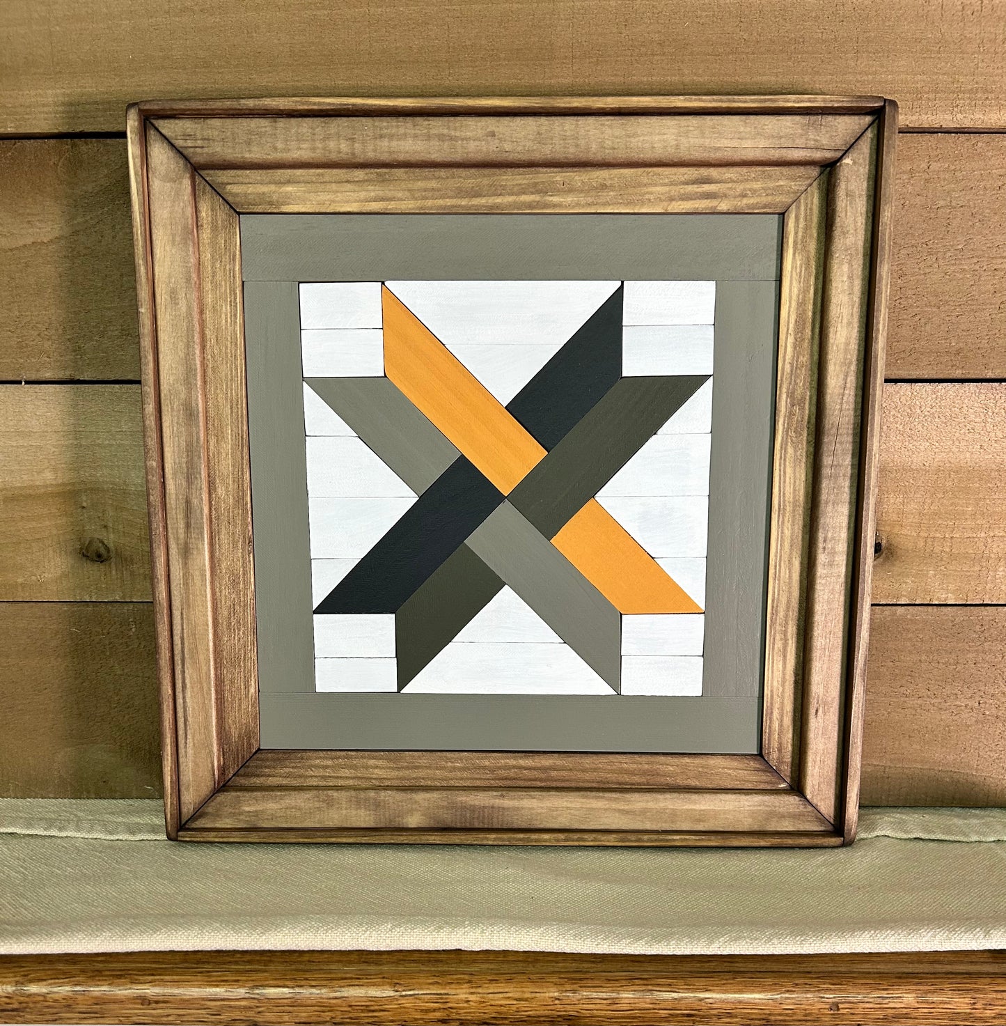 Mustard Gold & Black Geometric Barn Quilt | Handmade Wooden Farmhouse Wall Art