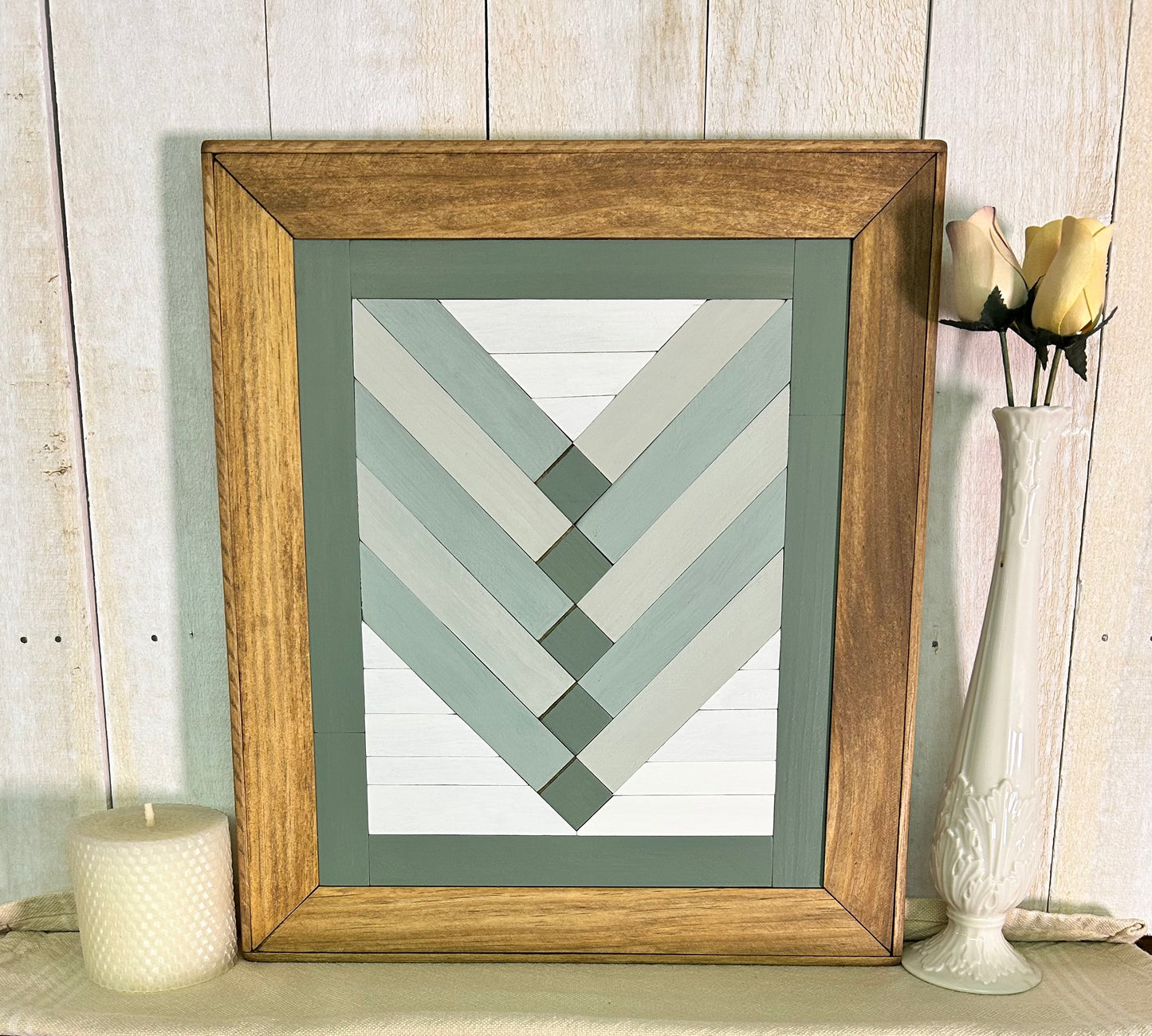 Sage Green Chevron Barn Quilt | Handmade Wooden Farmhouse Wall Art