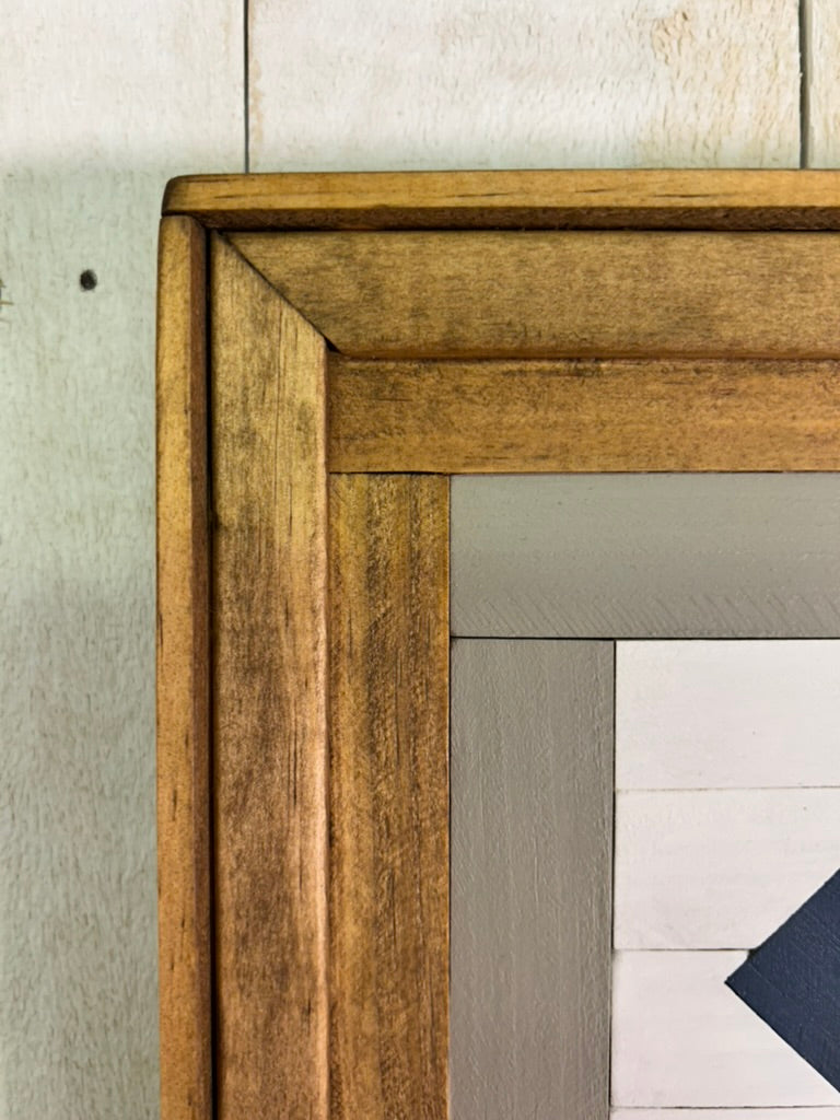 Navy Blue, Gray & White Geometric Barn Quilt | Handmade Wooden Farmhouse Wall Art