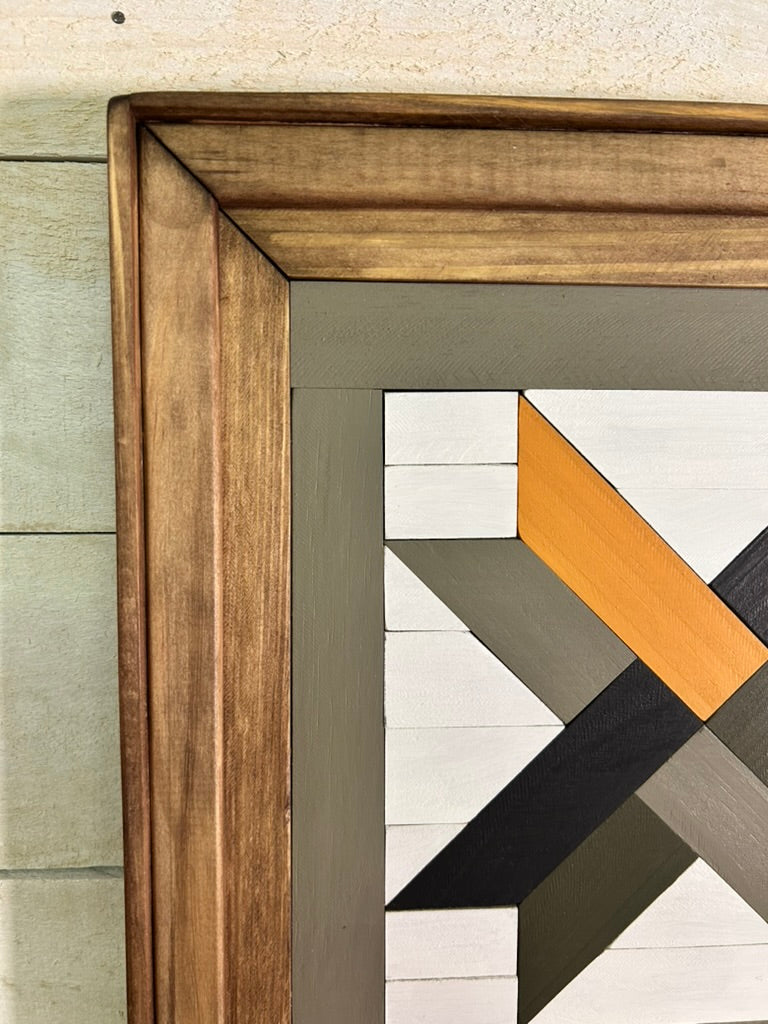 Mustard Gold & Black Geometric Barn Quilt | Handmade Wooden Farmhouse Wall Art