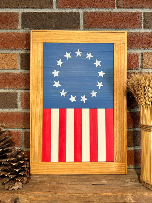 Betsy Ross Flag Barn Quilt | Handmade Patriotic Wood Wall Art