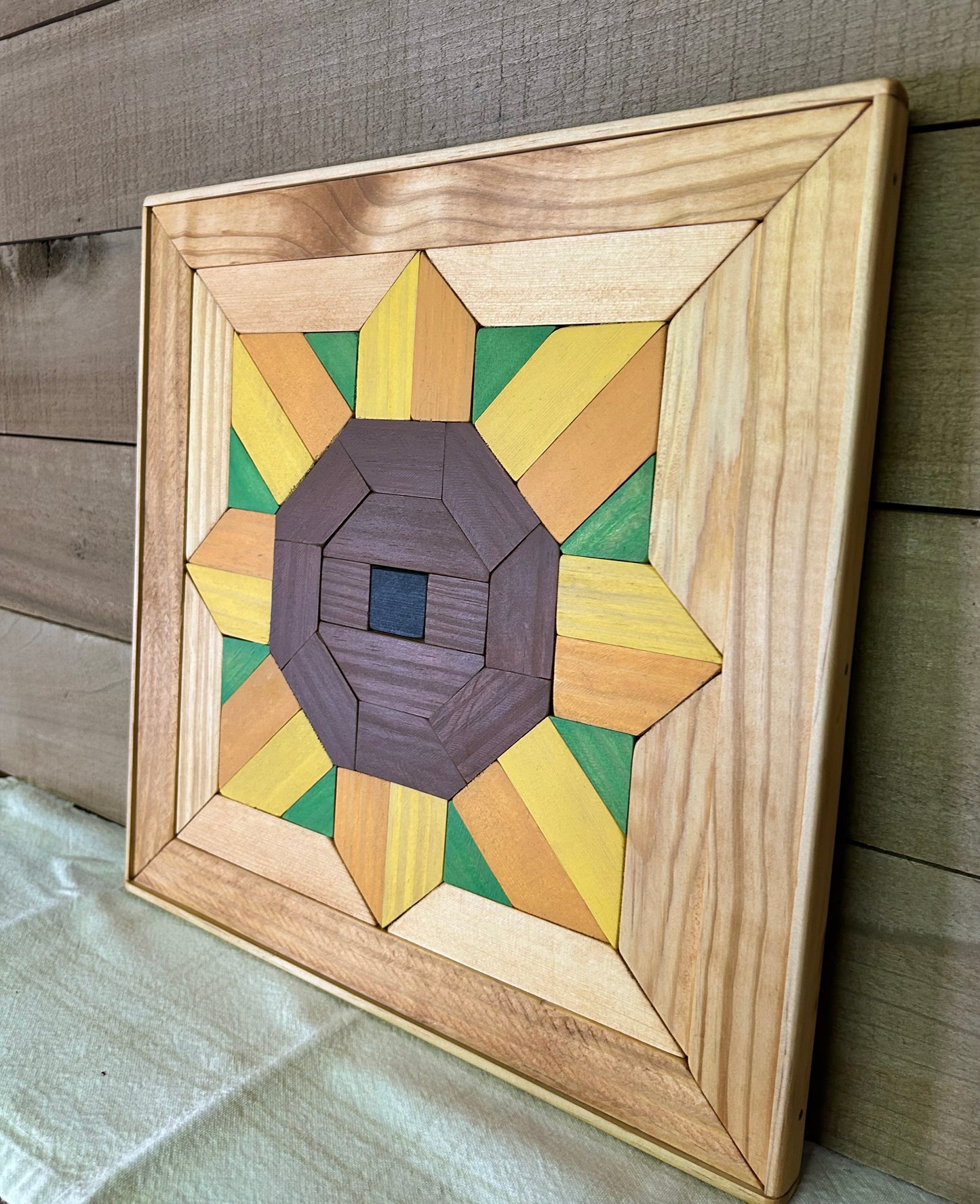 Handcrafted Sunflower Barn Quilt | Wooden Farmhouse Wall Art