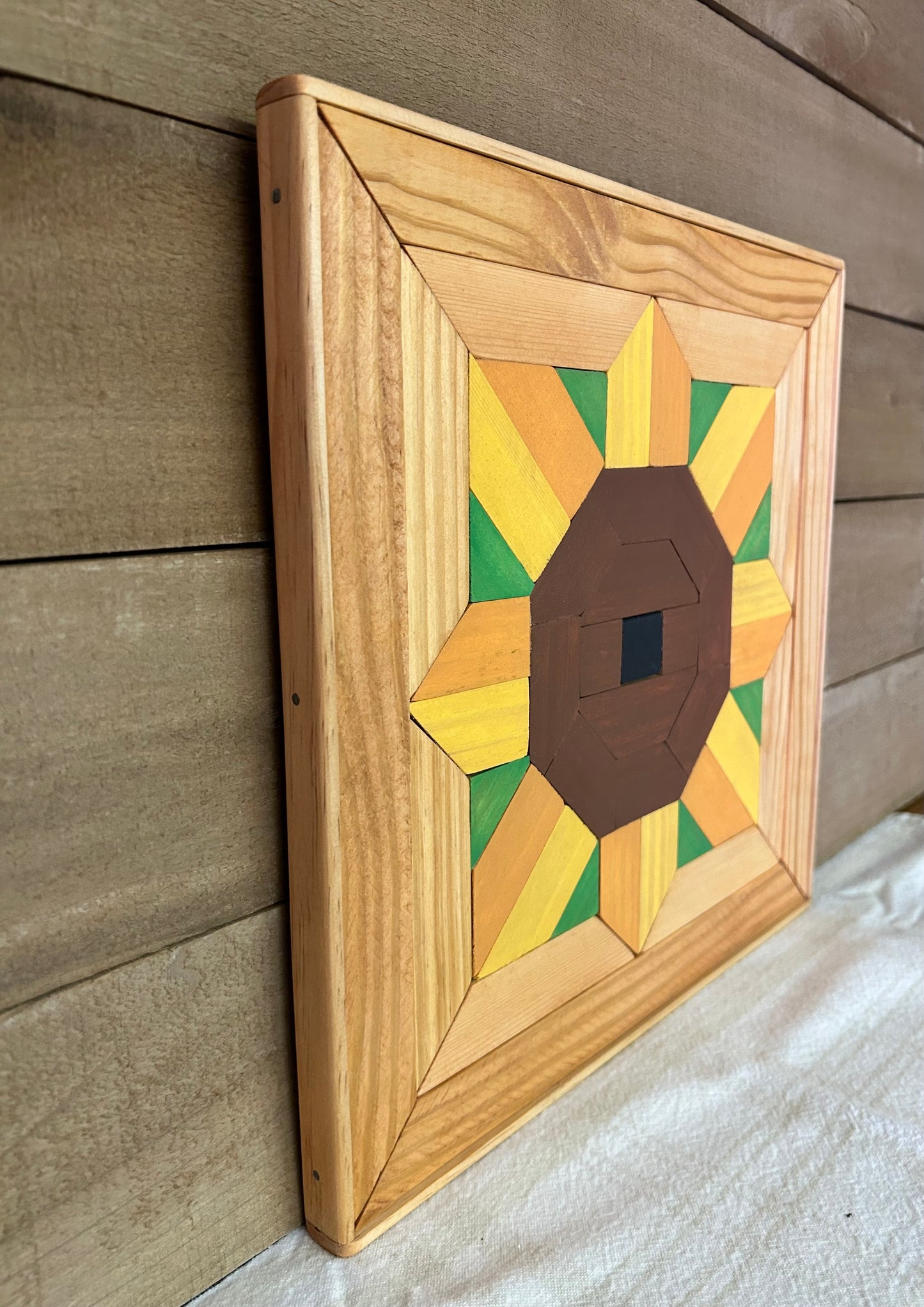 Handcrafted Sunflower Barn Quilt | Wooden Farmhouse Wall Art