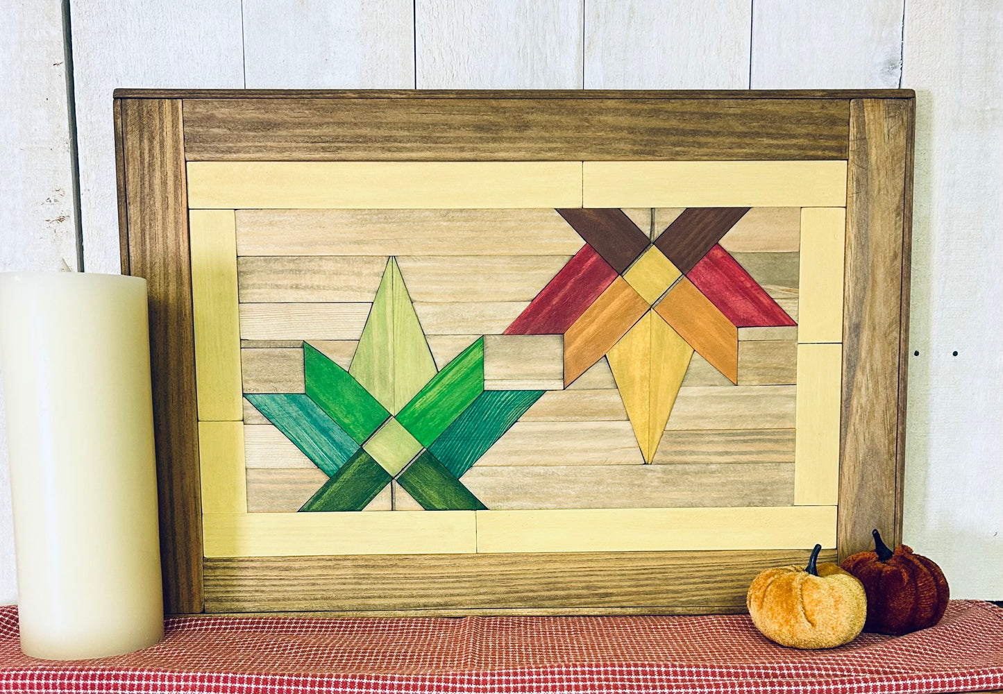 Summer & Autumn Leaf Barn Quilt | Handmade Wood Farmhouse Wall Art