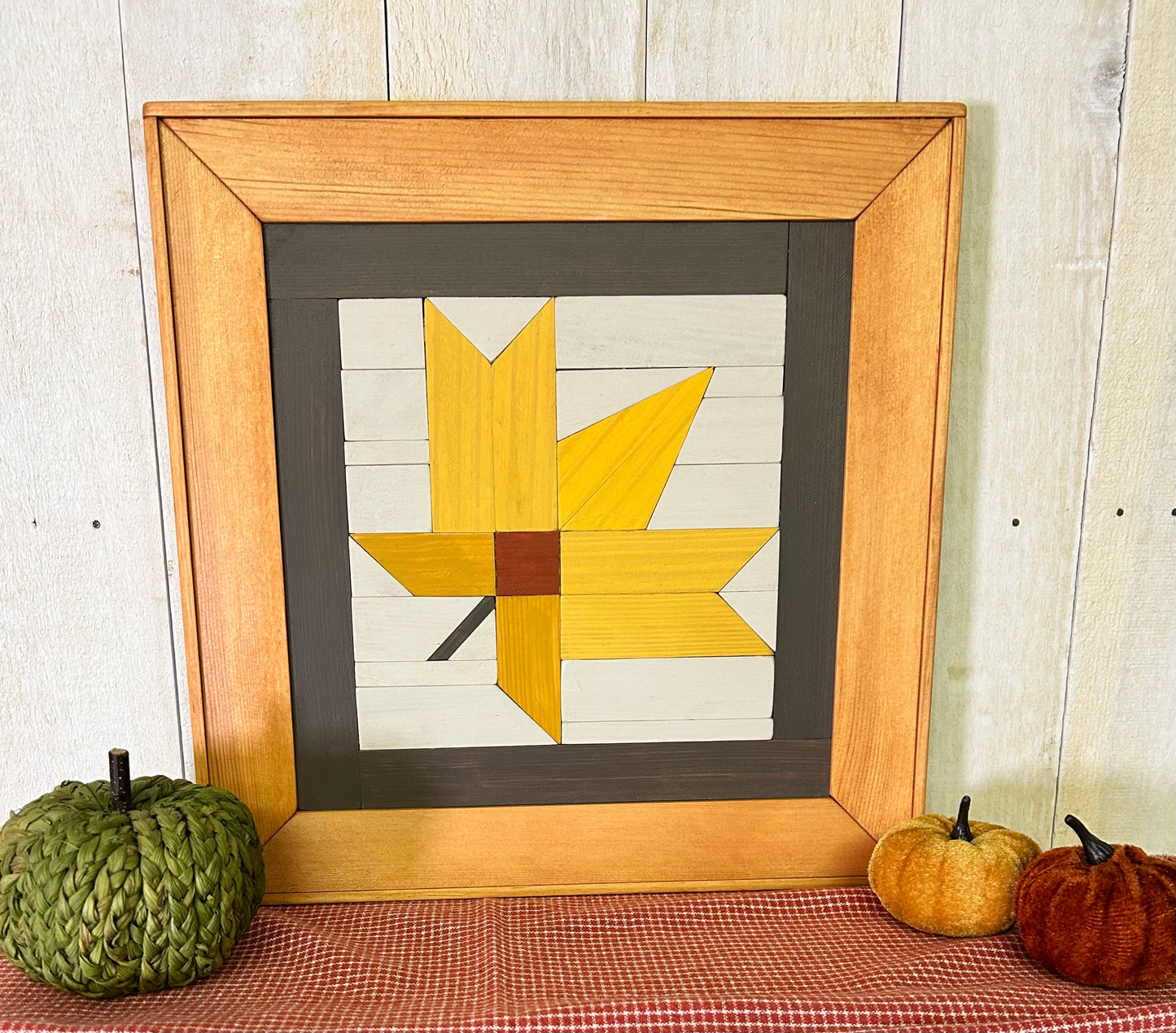Golden Maple Leaf Barn Quilt | Handmade Wood Fall Farmhouse Wall Art