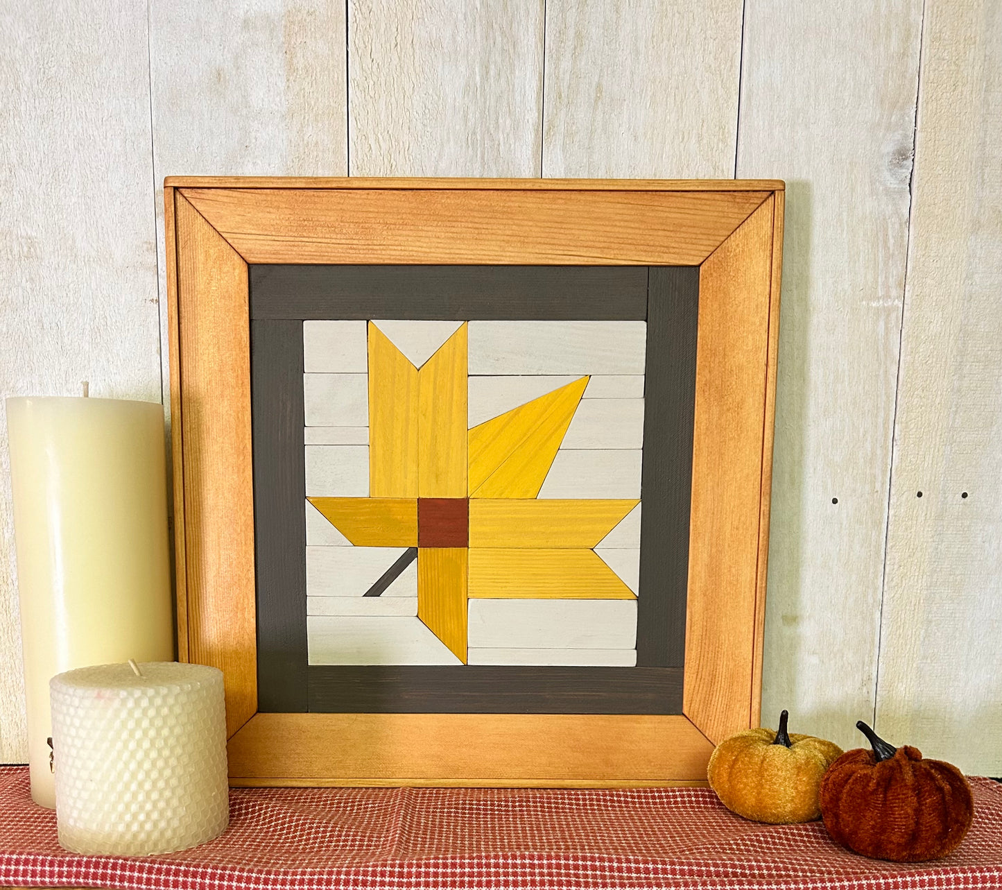 Golden Maple Leaf Barn Quilt | Handmade Wood Fall Farmhouse Wall Art