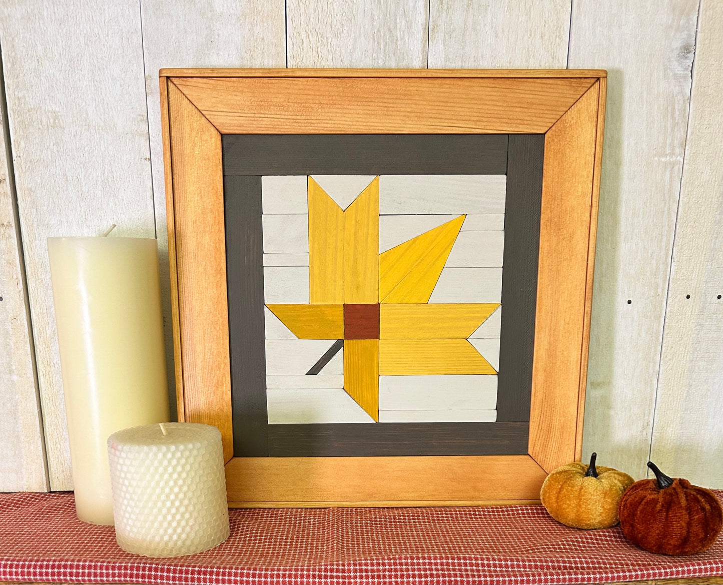 Golden Maple Leaf Barn Quilt | Handmade Wood Fall Farmhouse Wall Art