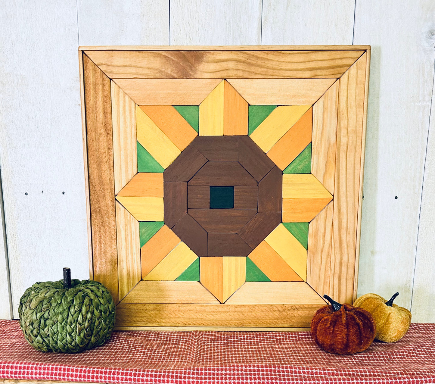 Handcrafted Sunflower Barn Quilt | Wooden Farmhouse Wall Art