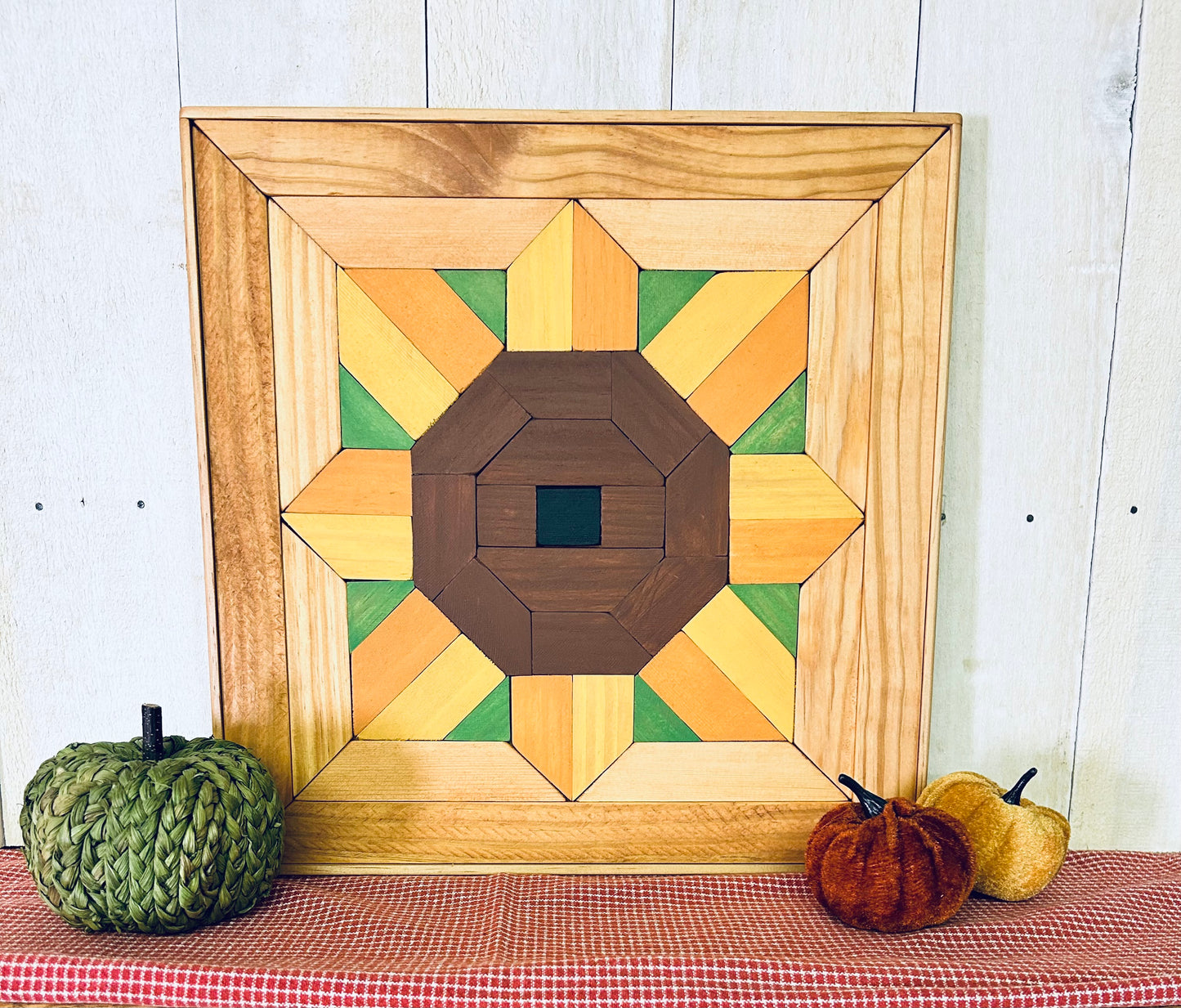 Handcrafted Sunflower Barn Quilt | Wooden Farmhouse Wall Art