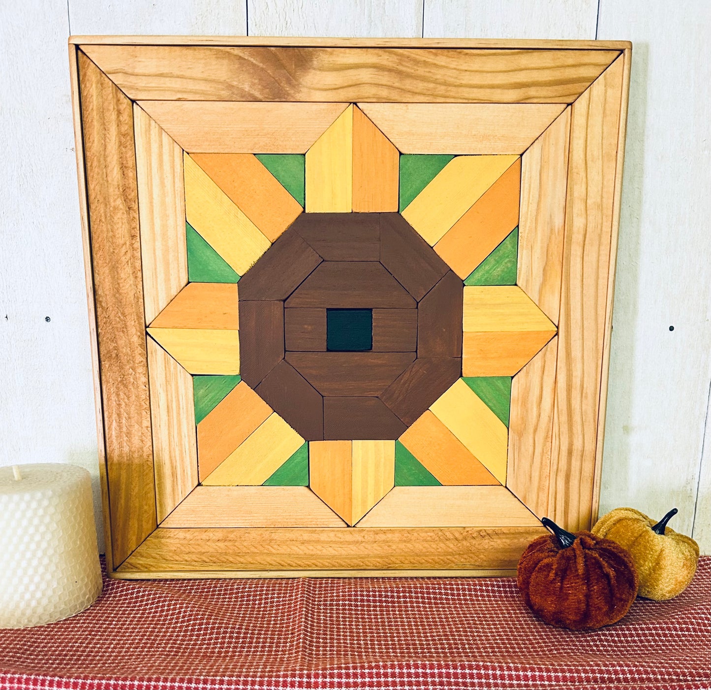 Handcrafted Sunflower Barn Quilt | Wooden Farmhouse Wall Art