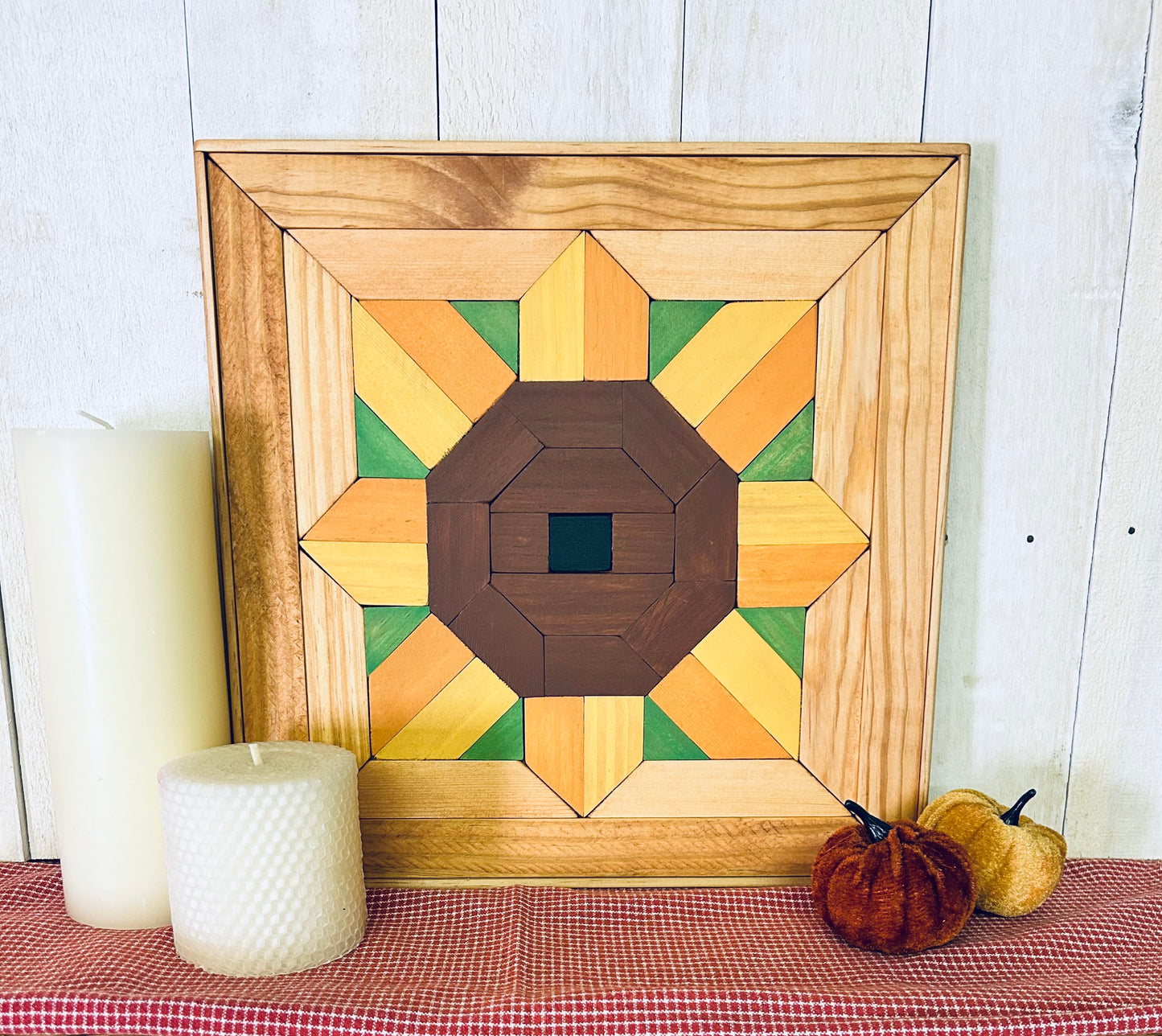 Handcrafted Sunflower Barn Quilt | Wooden Farmhouse Wall Art