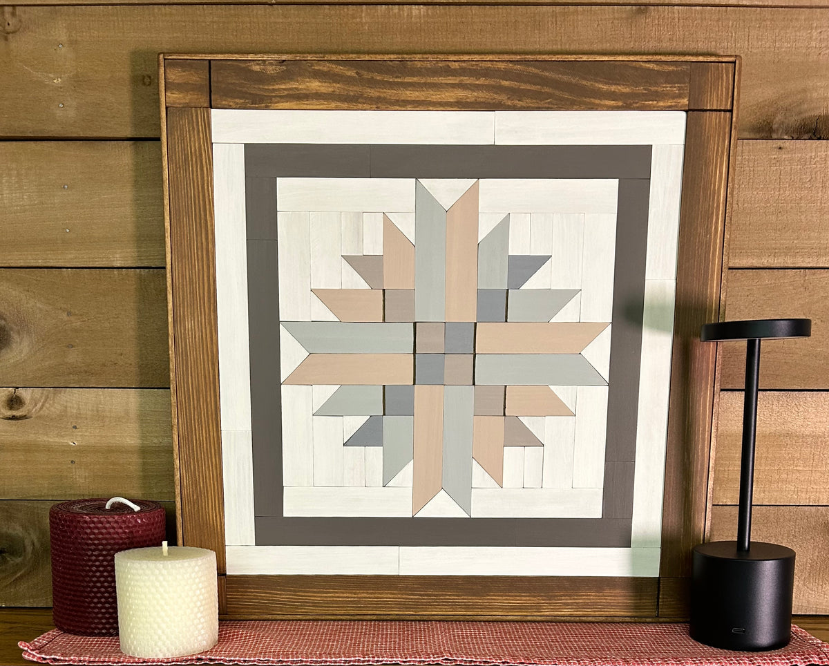 Handmade Barn Quilt Wall Art – Rustic Wooden Quilt Decor | Neutral Farmhouse Home Decor