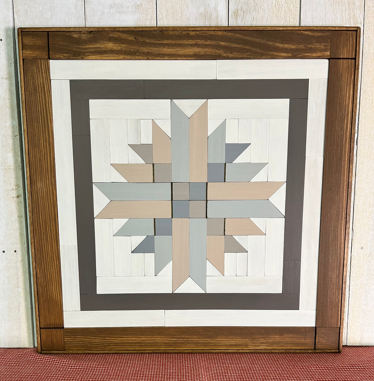 Handmade Barn Quilt Wall Art – Rustic Wooden Quilt Decor | Neutral Farmhouse Home Decor