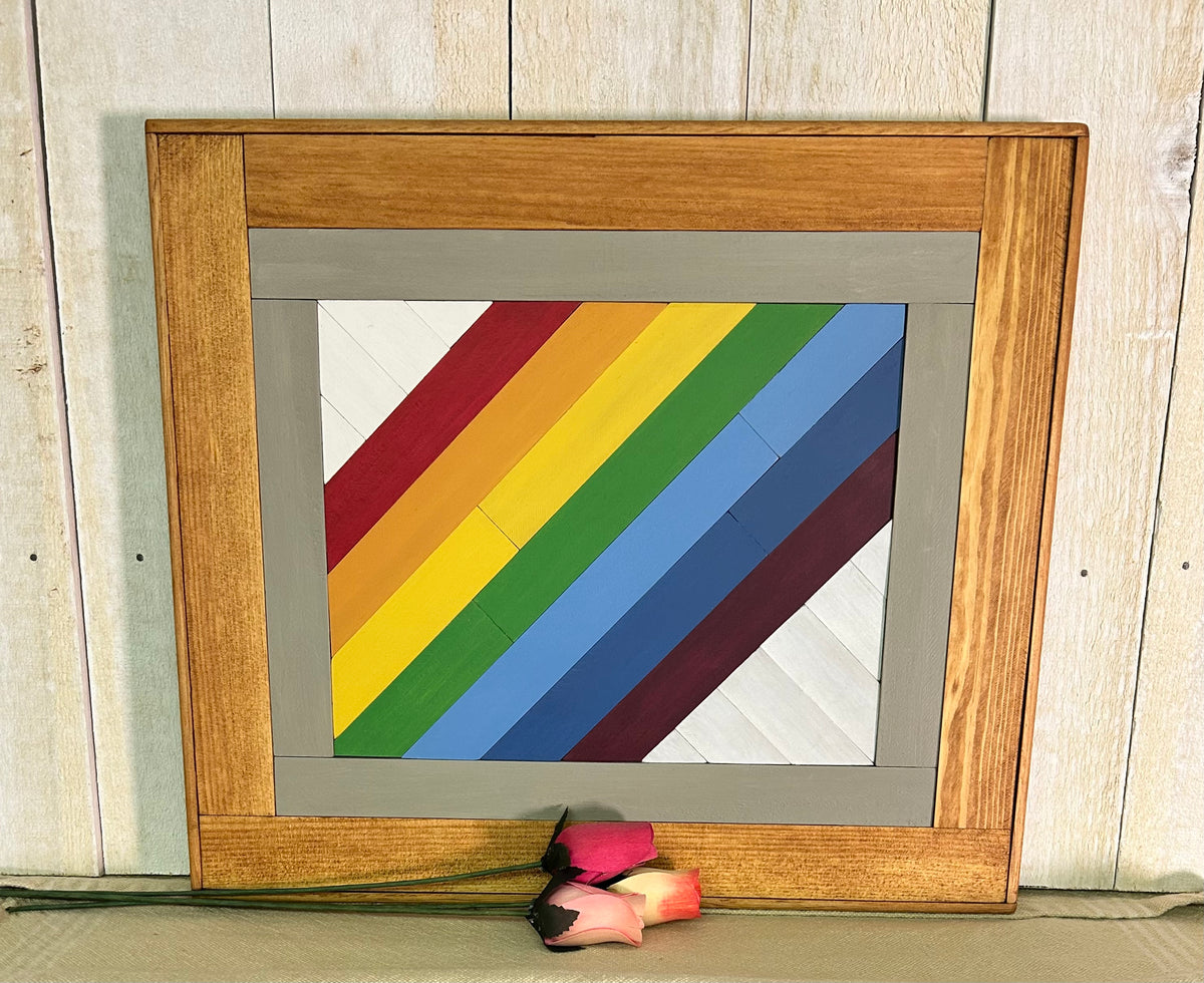 Rainbow Barn Quilt – Handmade Wooden Rainbow Wall Art